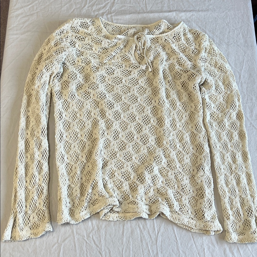 Cotton natural crochet swim coverup shirt large